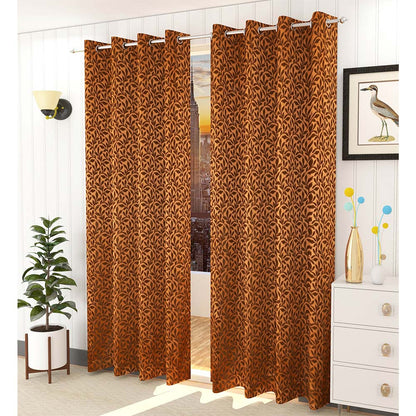 Curtain, (Presto) ICMML1728_D2, Brown Color Floral Door curtain Set of 2, Curtain-VT16032