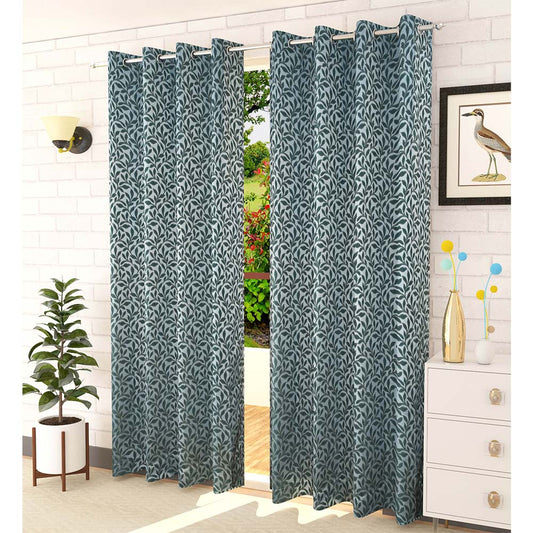 Curtain, (Presto) ICMML1729_LD2, Blue Color Floral Long Door curtain Set of 2, Curtain-VT16033-44X108 inches