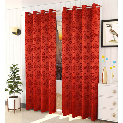 Curtain, (Presto) ICMML1731_LD2, Red Color Abstract Long Door curtain Set of 2, Curtain-VT16034-44X108 inches