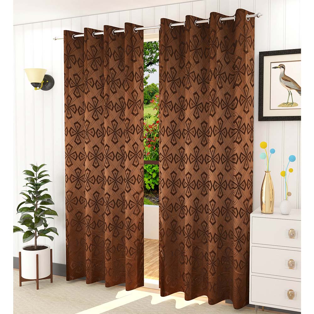 Curtain, (Presto) ICMML1732_LD2, Brown Color Abstract Long Door curtain Set of 2, Curtain-VT16035-44X108 inches