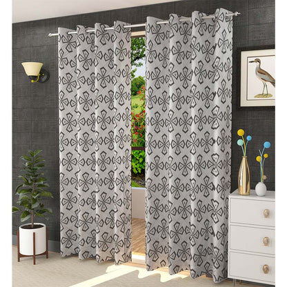 Curtain, (Presto) ICMML1735_LD2, Grey Color Abstract Long Door curtain Set of 2, Curtain-VT16037-44X108 inches