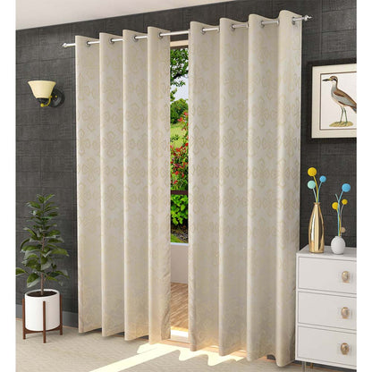 Curtain, (Presto) ICMML1736_LD2, Cream Color Abstract Long Door curtain Set of 2, Curtain-VT16038-44X108 inches