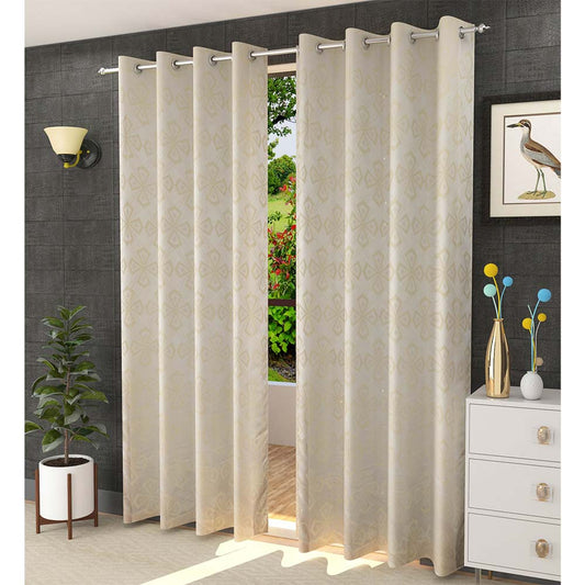 Curtain, (Presto) ICMML1736_D2, Cream Color Abstract Door curtain Set of 2, Curtain-VT16038-44X84 inches