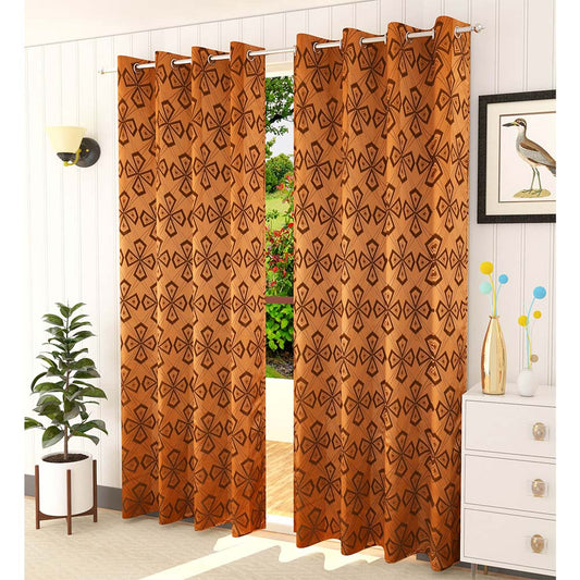 Curtain, (Presto) ICMML1738_D2, Brown Color Abstract Door curtain Set of 2, Curtain-VT16040