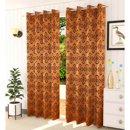 Curtain, (Presto) ICMML1738_W2, Brown Color Abstract Window curtain Set of 2, Curtain-VT16040-44X60 inches