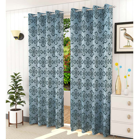 Curtain, (Presto) ICMML1739_LD2, Blue Color Abstract Long Door curtain Set of 2, Curtain-VT16041-44X108 inches