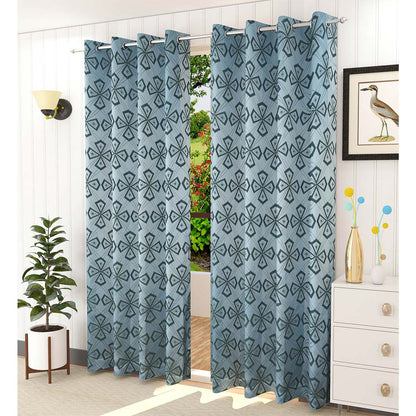 Curtain, (Presto) ICMML1739_D2, Blue Color Abstract Door curtain Set of 2, Curtain-VT16041