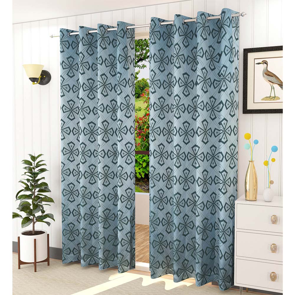 Curtain, (Presto) ICMML1739_W2, Blue Color Abstract Window curtain Set of 2, Curtain-VT16041-44X60 inches