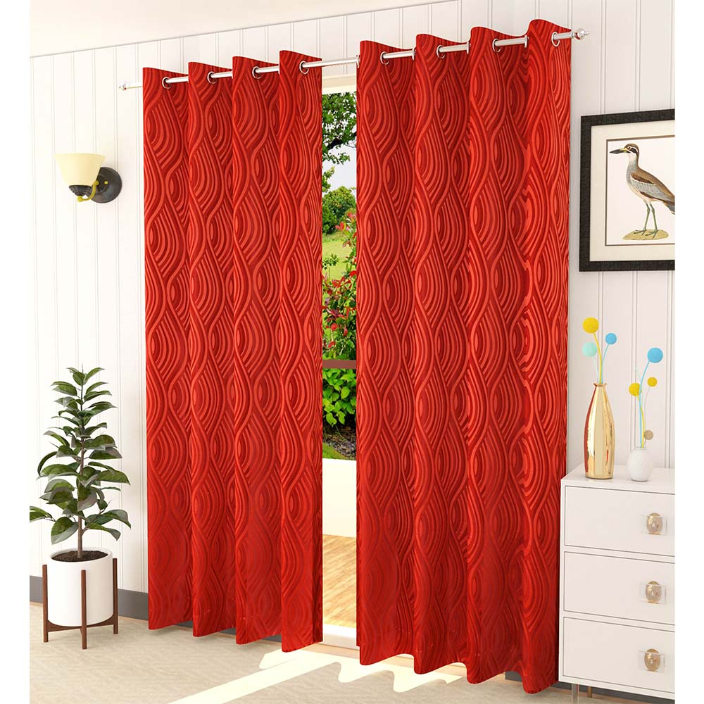 Curtain, (Presto) ICMML1741_LD2, Red Color Abstract Long Door curtain Set of 2, Curtain-VT16042-44X108 inches