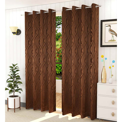 Curtain, (Presto) ICMML1742_LD2, Brown  Color Abstract Long Door curtain Set of 2, Curtain-VT16043-44X108 inches