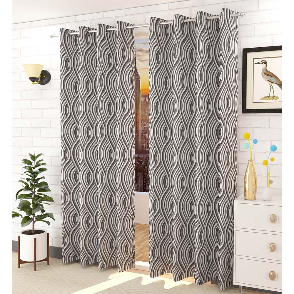 Curtain, (Presto) ICMML1745_LD2, Grey  Color Abstract Long Door curtain Set of 2, Curtain-VT16046-44X108 inches