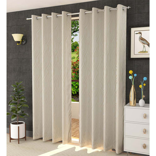 Curtain, (Presto) ICMML1746_LD2, Cream  Color Abstract Long Door curtain Set of 2, Curtain-VT16047-44X108 inches