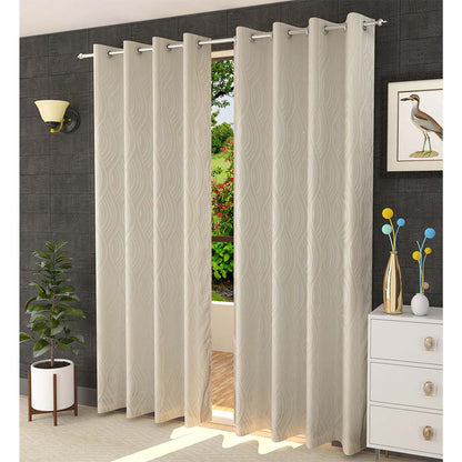 Curtain, (Presto) ICMML1746_D2, Cream Color Abstract Door curtain Set of 2, Curtain-VT16047