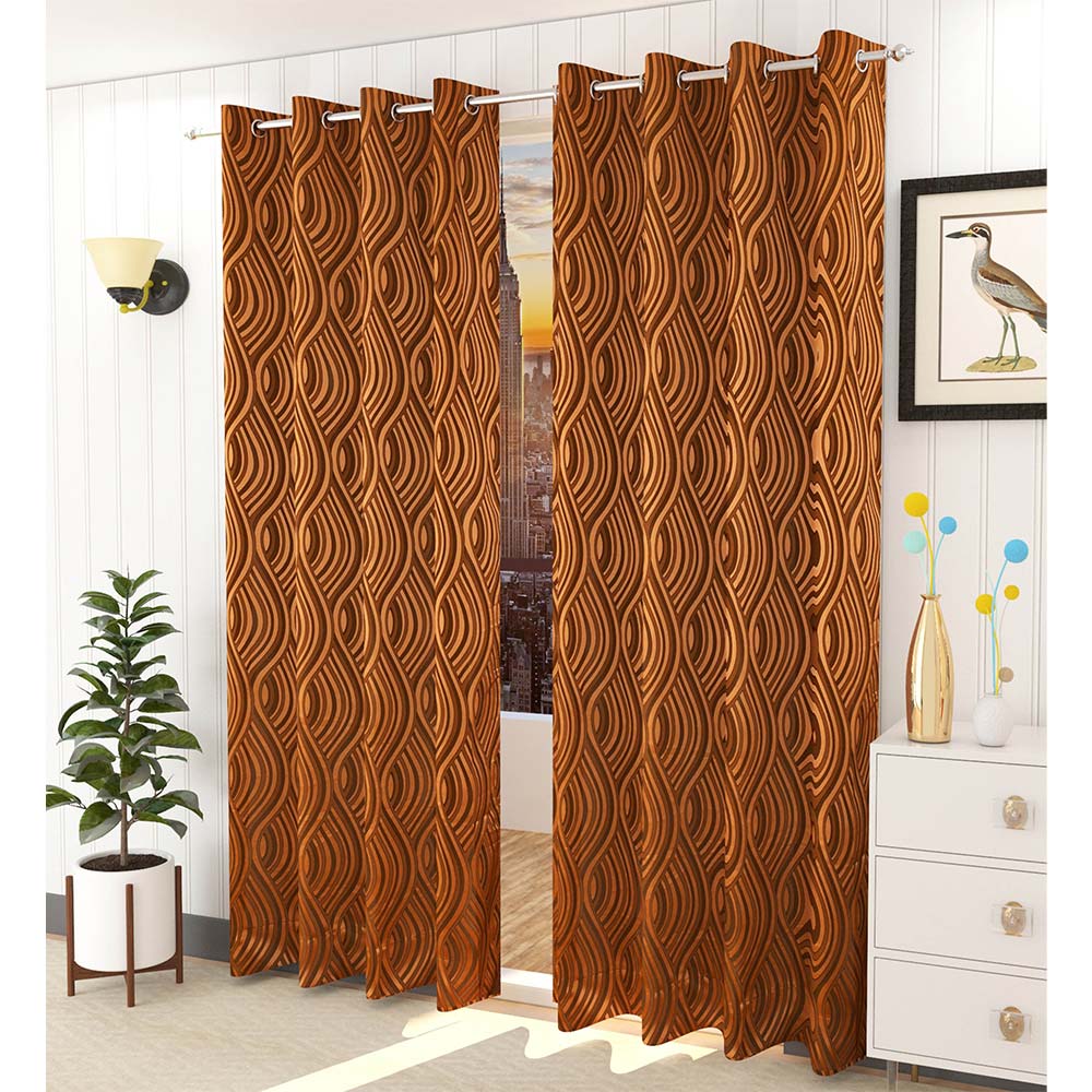 Curtain, (Presto) ICMML1748_LD2, Brown  Color Abstract Long Door curtain Set of 2, Curtain-VT16049-44X108 inches