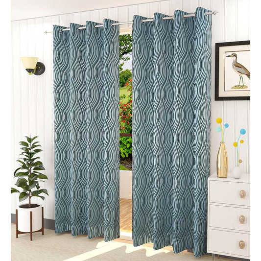 Curtain, (Presto) ICMML1749_LD2, Blue  Color Abstract Long Door curtain Set of 2, Curtain-VT16050-44X108 inches