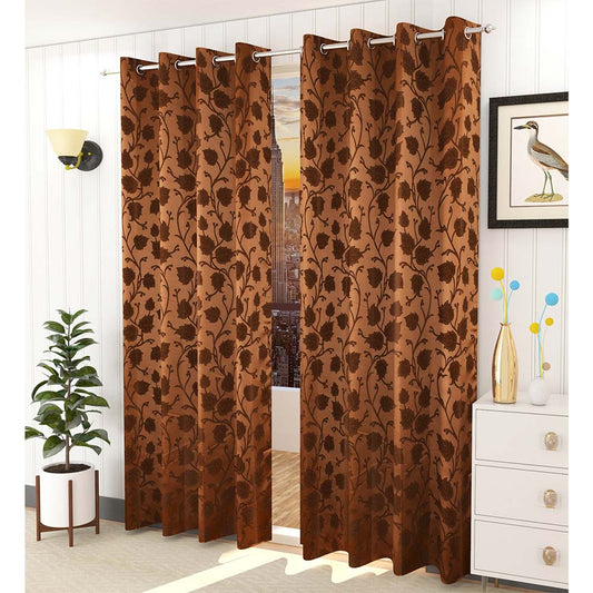 Curtain, (Presto) ICMML1752_W2, Brown Color Floral Window curtain Set of 2, Curtain-VT16052-44X60 inches