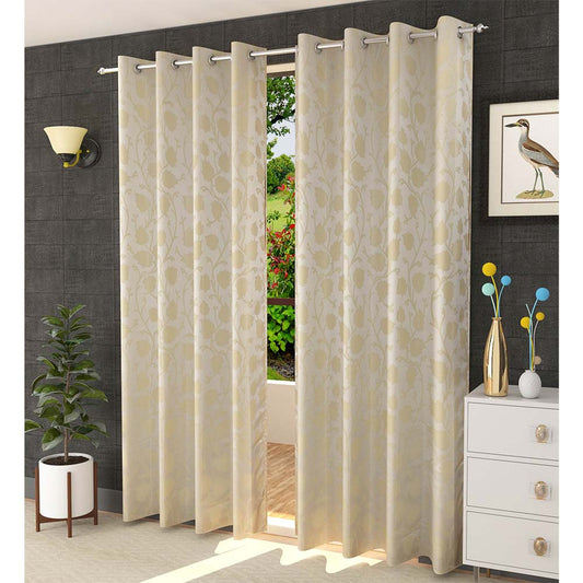 Curtain, (Presto) ICMML1756_LD2,  Cream Color Floral Long Door curtain Set of 2, 44 X 108 inches, Curtain-VT16054-44X108 inches