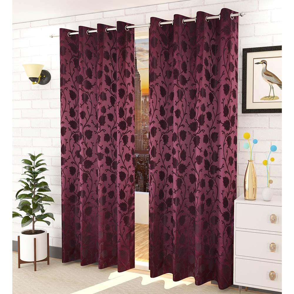 Curtain, (Presto) ICMML1757_LD2,  Purple Color Floral Long Door curtain Set of 2, 44 X 108 inches, Curtain-VT16055-44X108 inches