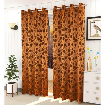 Curtain, (Presto) ICMML1758_LD2,  Brown Color Floral Long Door curtain Set of 2, 44 X 108 inches, Curtain-VT16056-44X108 inches