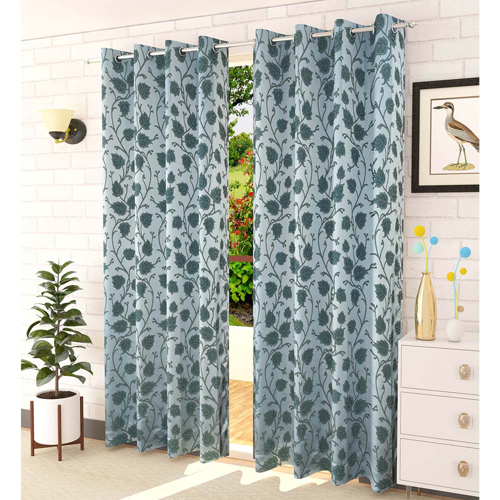 Curtain, (Presto) ICMML1759_LD2,  Blue Color Floral Long Door curtain Set of 2, 44 X 108 inches, Curtain-VT16057-44X108 inches