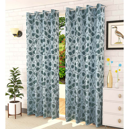 Curtain, (Presto) ICMML1759_LD2,  Blue Color Floral Long Door curtain Set of 2, 44 X 108 inches, Curtain-VT16057-44X108 inches