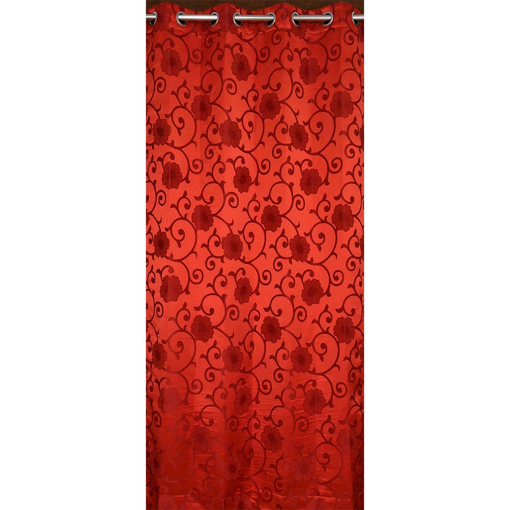 Curtain, (Presto) ICMML1761_LD2,  Red Color Floral Long Door curtain Set of 2, 44 X 108 inches, Curtain-VT16058-44X108 inches