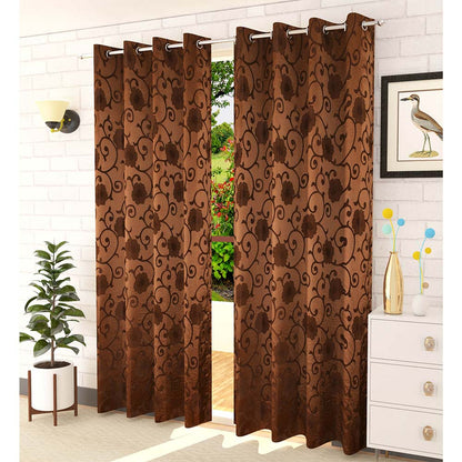 Curtain, (Presto) ICMML1762_LD2,  Brown Color Floral Long Door curtain Set of 2, 44 X 108 inches, Curtain-VT16059-44X108 inches