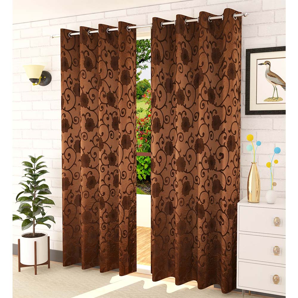 Curtain, (Presto) ICMML1762_D2, Brown Color Floral Door curtain Set of 2, 44 X 84 inches, Curtain-VT16059-44X84 inches