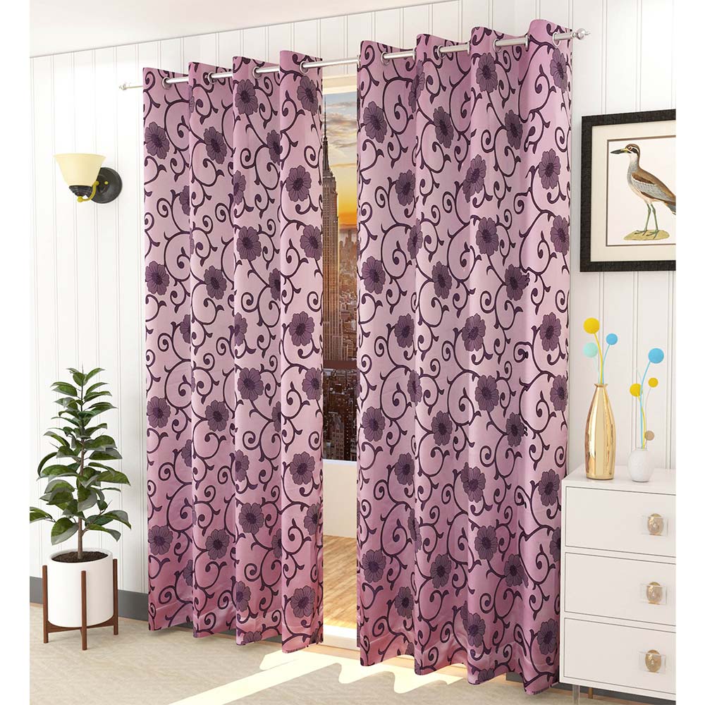 Curtain, (Presto) ICMML1764_LD2,  Pink Color Floral Long Door curtain Set of 2, 44 X 108 inches, Curtain-VT16061-44X108 inches