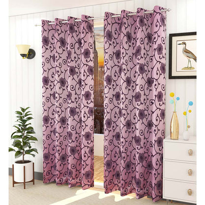 Curtain, (Presto) ICMML1764_D2, Pink Color Floral Door curtain Set of 2, 44 X 84 inches, Curtain-VT16061