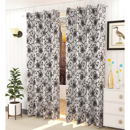 Curtain, (Presto) ICMML1765_LD2, Grey Color Floral Long Door curtain Set of 2, 44 X 108 inches, Curtain-VT16062-44X108 inches