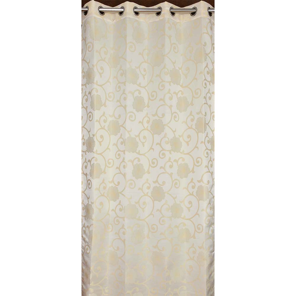 Curtain, (Presto) ICMML1766_LD2, Cream Color Floral Long Door curtain Set of 2, 44 X 108 inches, Curtain-VT16063-44X108 inches