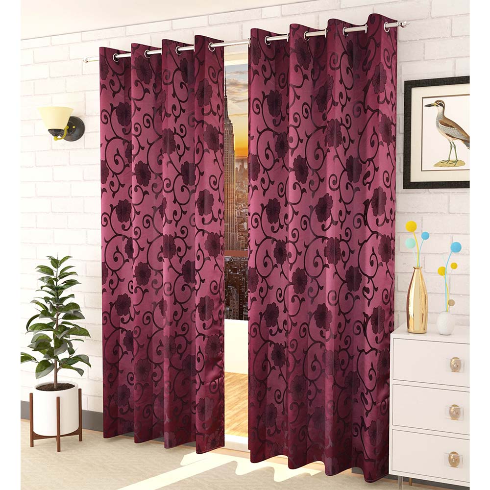 Curtain, (Presto) ICMML1767_LD2, Purple Color Floral Long Door curtain Set of 2, 44 X 108 inches, Curtain-VT16064-44X108 inches