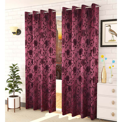 Curtain, (Presto) ICMML1767_D2,  Purple Color Floral Door curtain Set of 2, 44 X 84 inches, Curtain-VT16064-44X84 inches