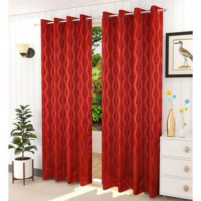 Curtain, (Presto) ICMML1771_W2, Red Color Abstract Window curtain Set of 2, Curtain-VT16067-44X60 inches