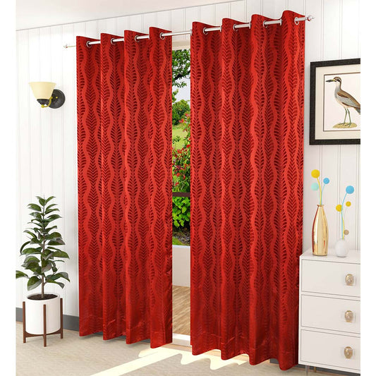 Curtain, (Presto) ICMML1771_LD2, Red Color Abstract Long Door curtain Set of 2, Curtain-VT16067-44X108 inches