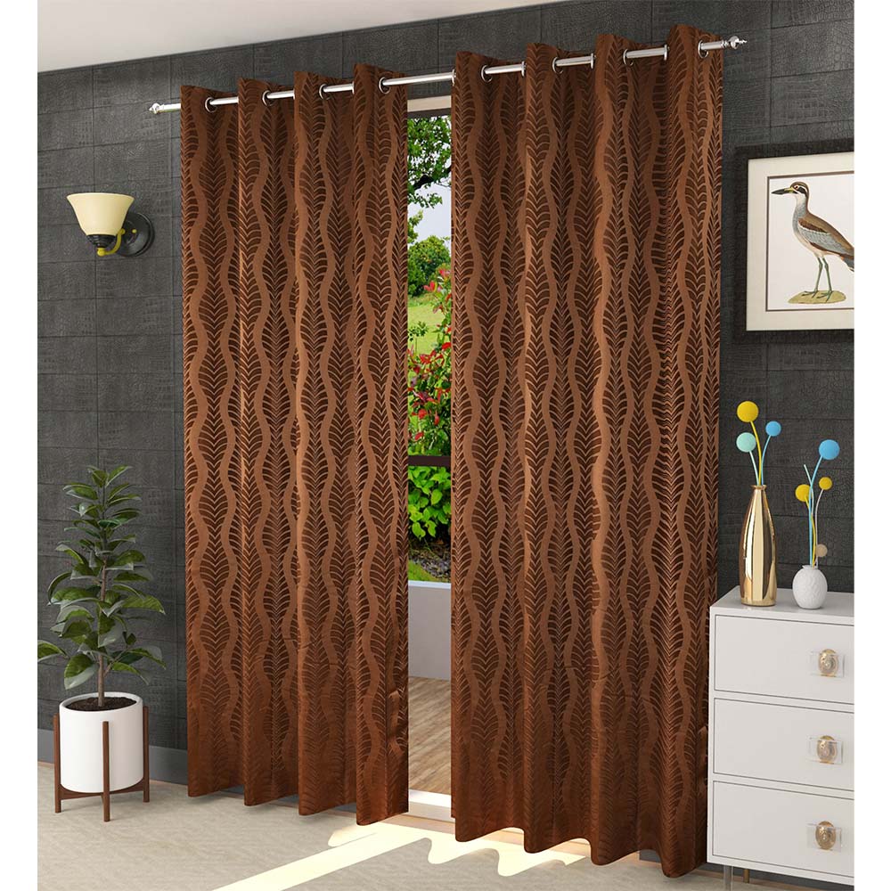 Curtain, (Presto) ICMML1772_LD2, Brown Color Abstract Long Door curtain Set of 2, Curtain-VT16067-44X108 inches