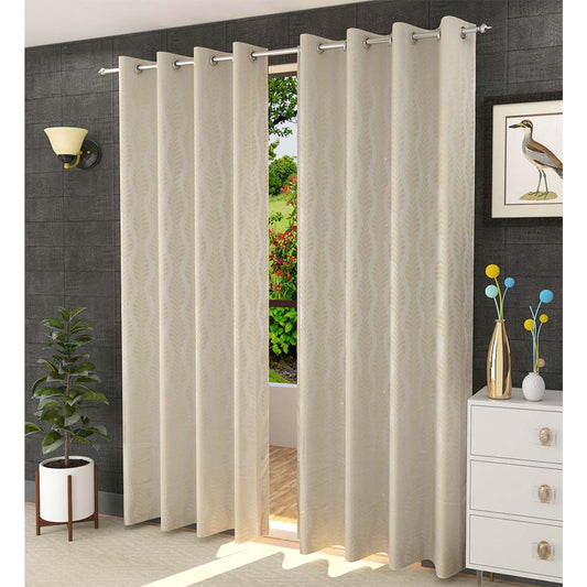 Curtain, (Presto) ICMML1776_LD2, Cream Color Abstract Long Door curtain Set of 2, Curtain-VT16072-44X108 inches