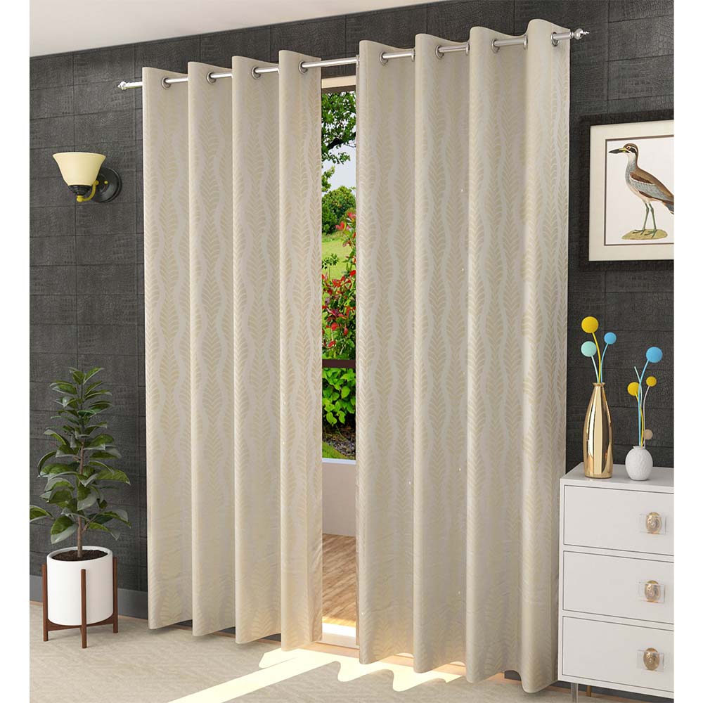 Curtain, (Presto) ICMML1776_W2, Cream Color Abstract Window curtain Set of 2, Curtain-VT16072-44X60 inches