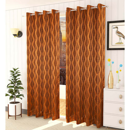 Curtain, (Presto) ICMML1778_LD2, Brown Color Abstract Long Door curtain Set of 2, Curtain-VT16074-44X108 inches