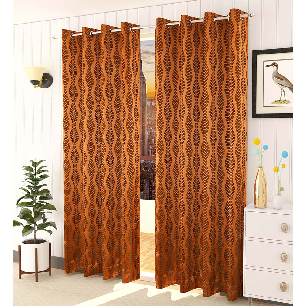 Curtain, (Presto) ICMML1778_W2, Brown Color Abstract Window curtain Set of 2, Curtain-VT16074-44X60 inches