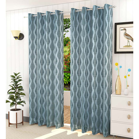 Curtain, (Presto) ICMML1779_W2, Blue Color Abstract Window curtain Set of 2, Curtain-VT16075-44X60 inches