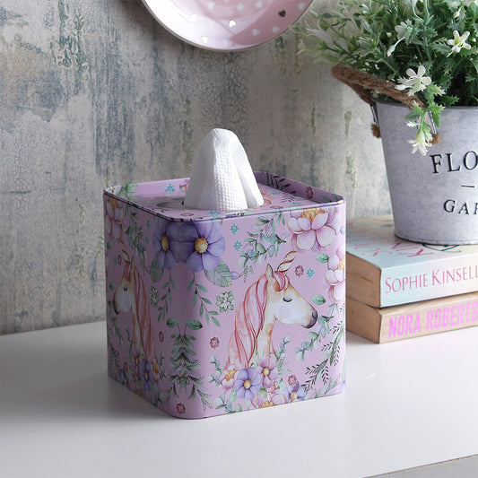 Tissue Box, AVA-SR3-12A(A Vintage Affair), Square Unicorn and Ferns Tissue Box, Tissue Box - VT16093