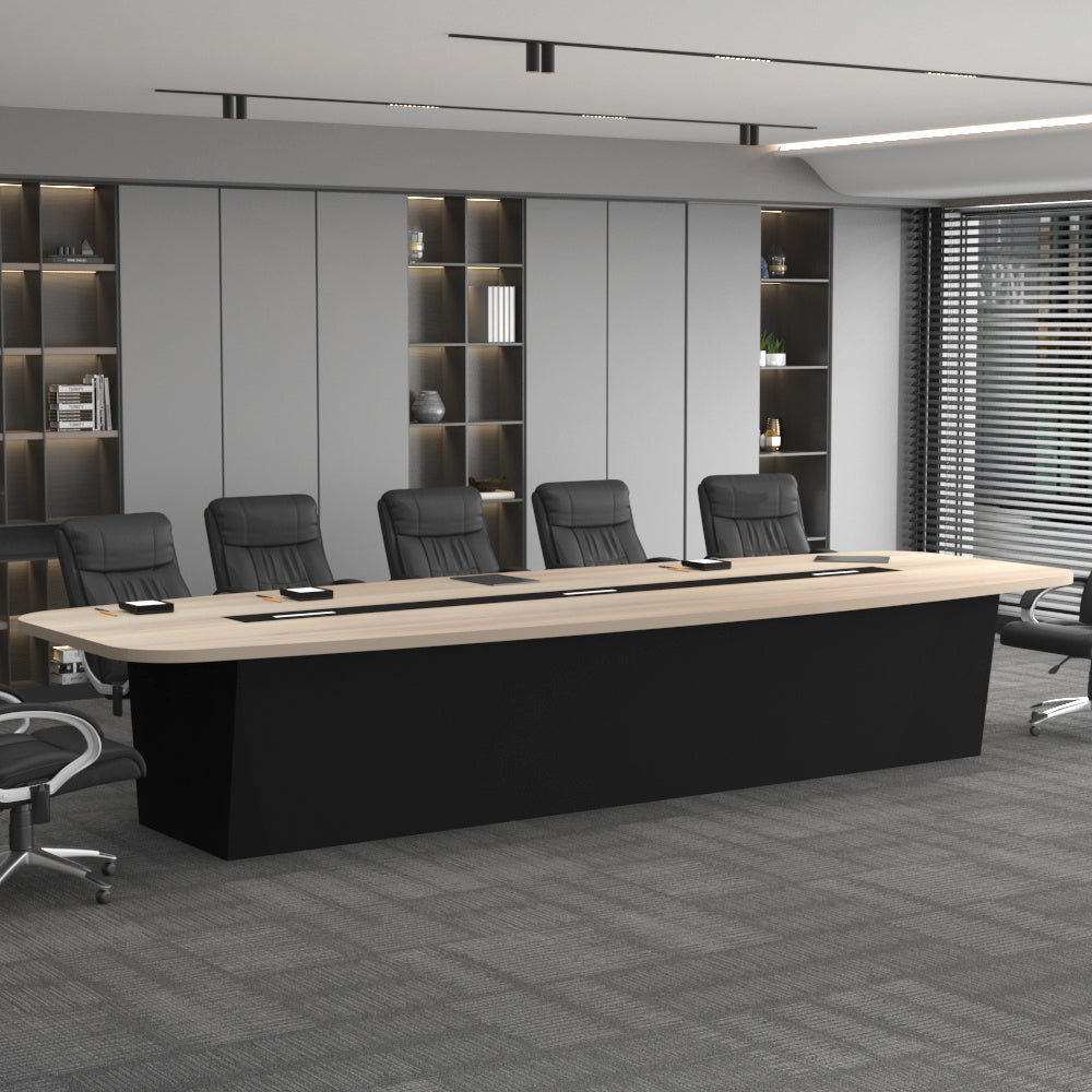 Meeting Table, Conference Table, Office Table, 3 Pop-up Box in Meeting Table (12 Seater), Meeting Table in Light Brown & Black Color, Meeting Table - VT17002