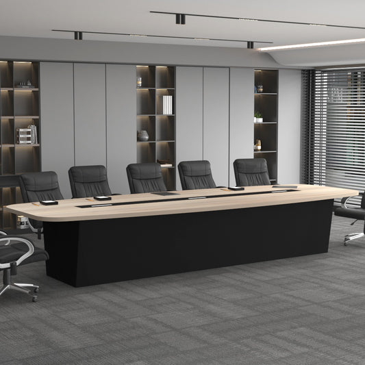 Meeting Table, Conference Table, Office Table, 3 Pop-up Box in Meeting Table (12 Seater), Meeting Table in Light Brown & Black Color, Meeting Table - VT17002