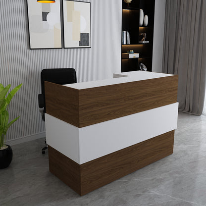 Reception Table, Dark Brown & White Color Table, Reception Table, Front Office Table with Drawer & Shutter, Reception Table - VT18000