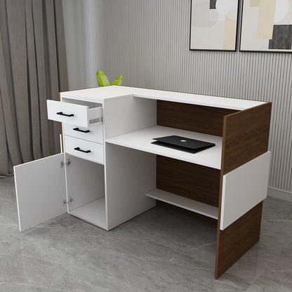 Reception Table, Dark Brown & White Color Table, Reception Table, Front Office Table with Drawer & Shutter, Reception Table - VT18000