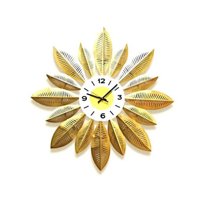 Clock, Clock for Home, Clock in Round Shape, Clock in Golden Color, Clock with Leaves, Clocks - VT2065