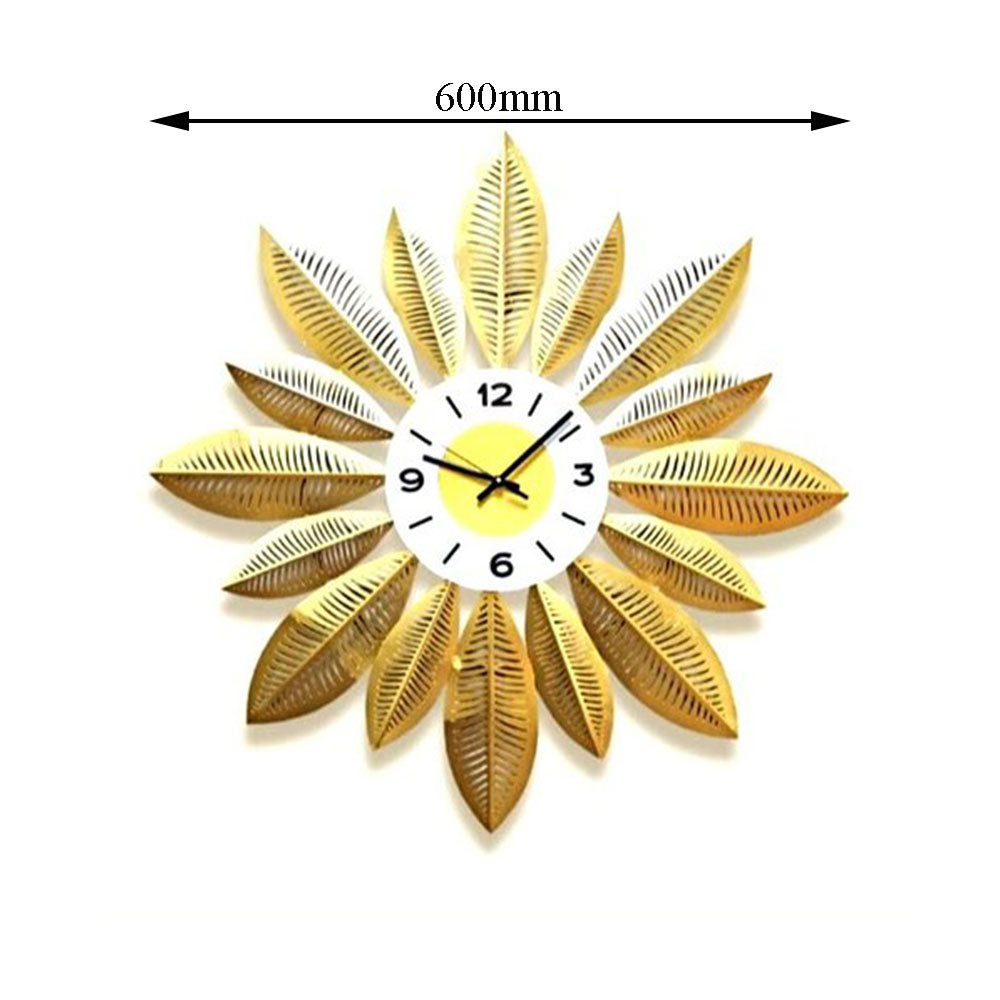 Clock, Clock for Home, Clock in Round Shape, Clock in Golden Color, Clock with Leaves, Clocks - VT2065