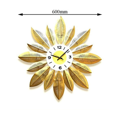 Clock, Clock for Home, Clock in Round Shape, Clock in Golden Color, Clock with Leaves, Clocks - VT2065